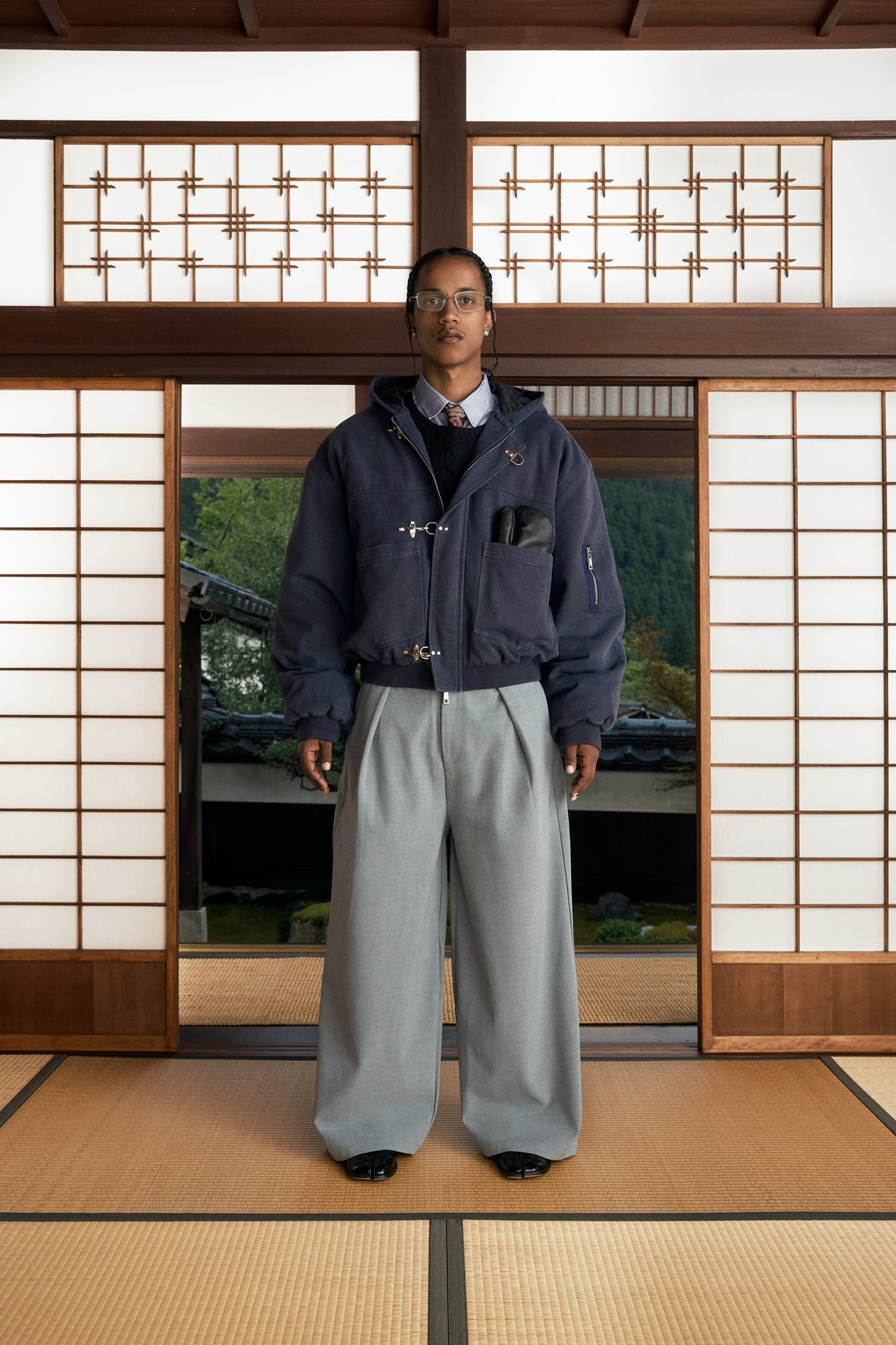 Shige 15oz Navy Canvas Clasp Bomber Jacket