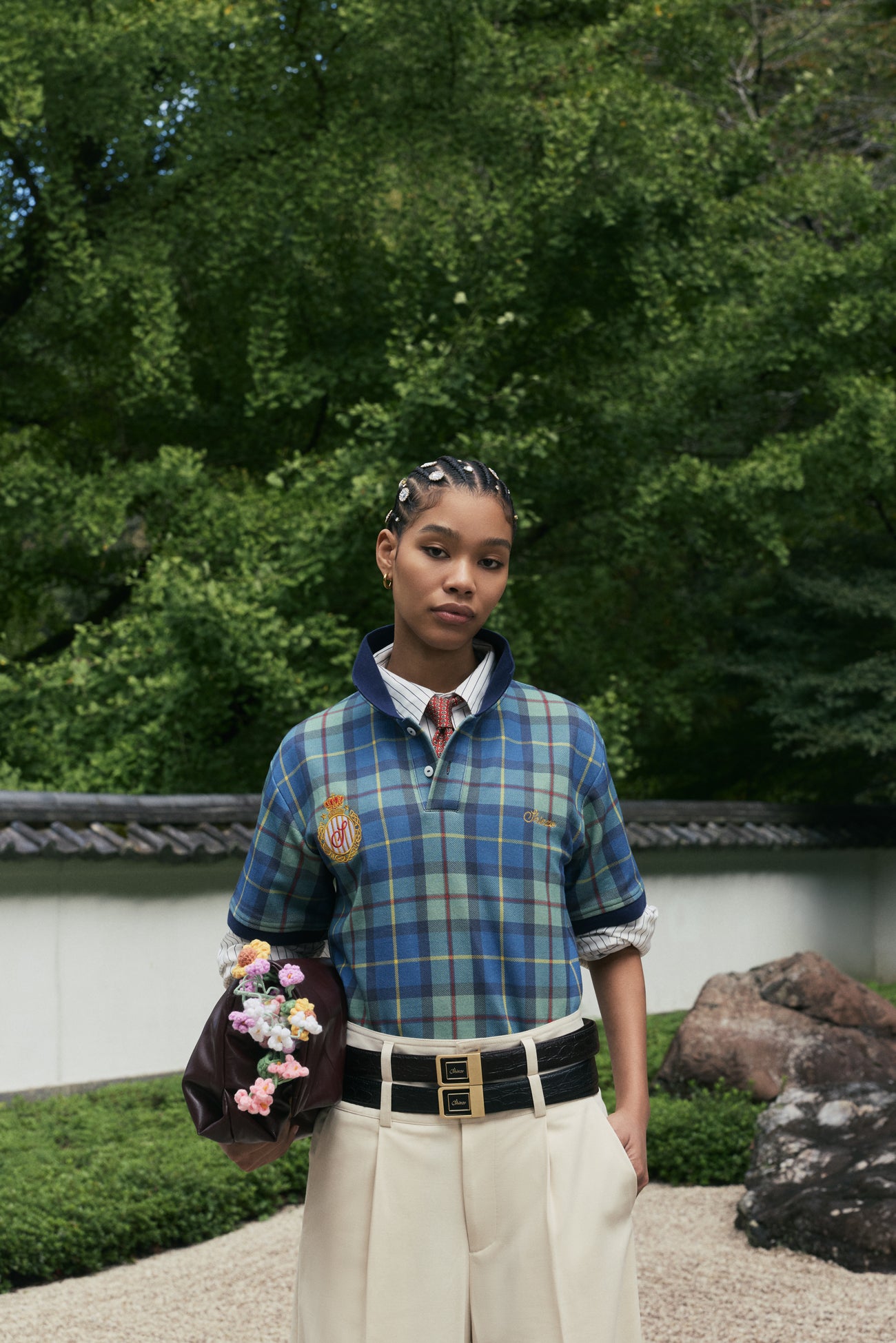 Cotton Pique Plaid Polo T-Shirt