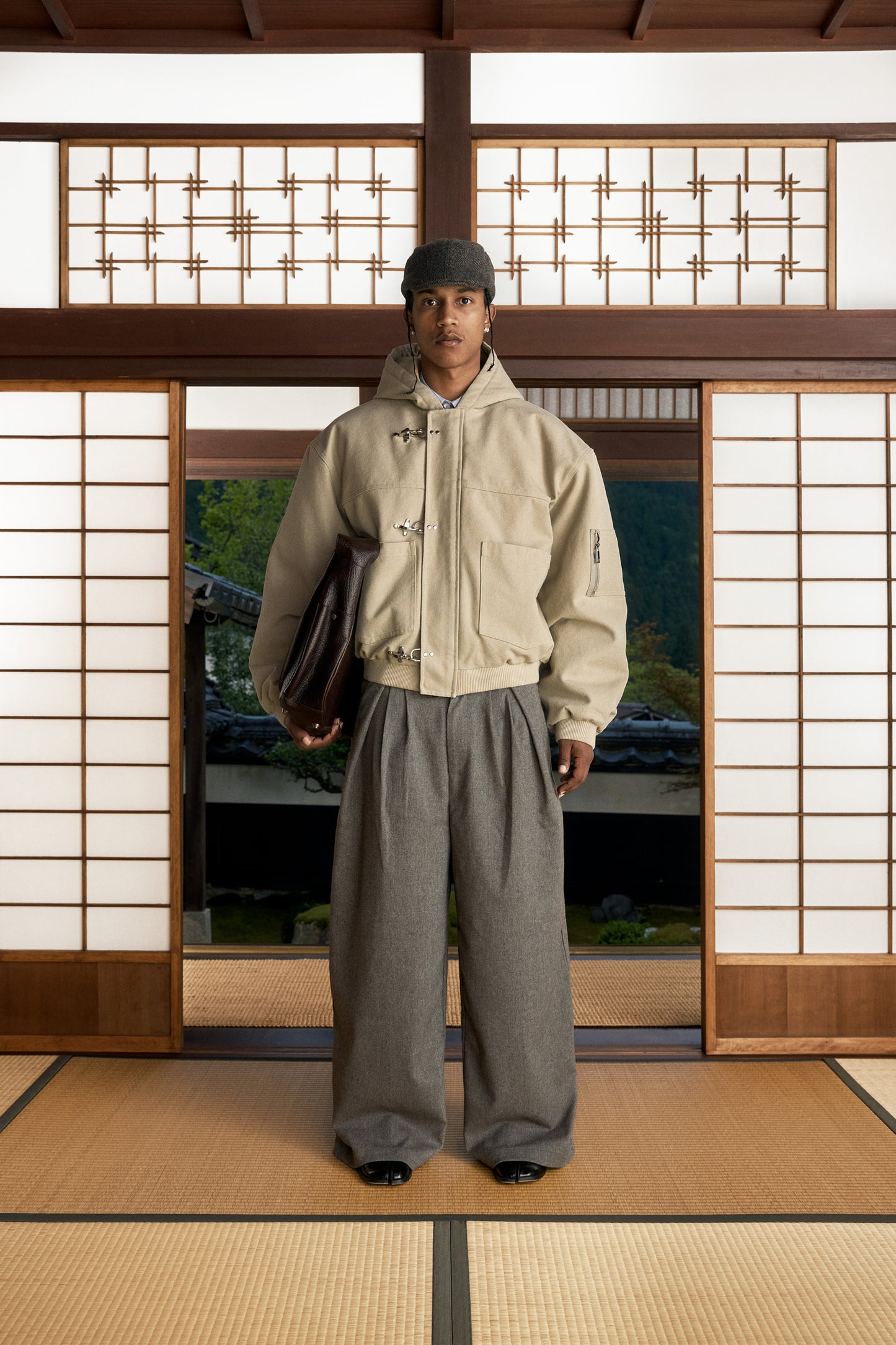 Gyokudō Light Brown Adjustable Pleated Wide Leg Wool Suit Pants