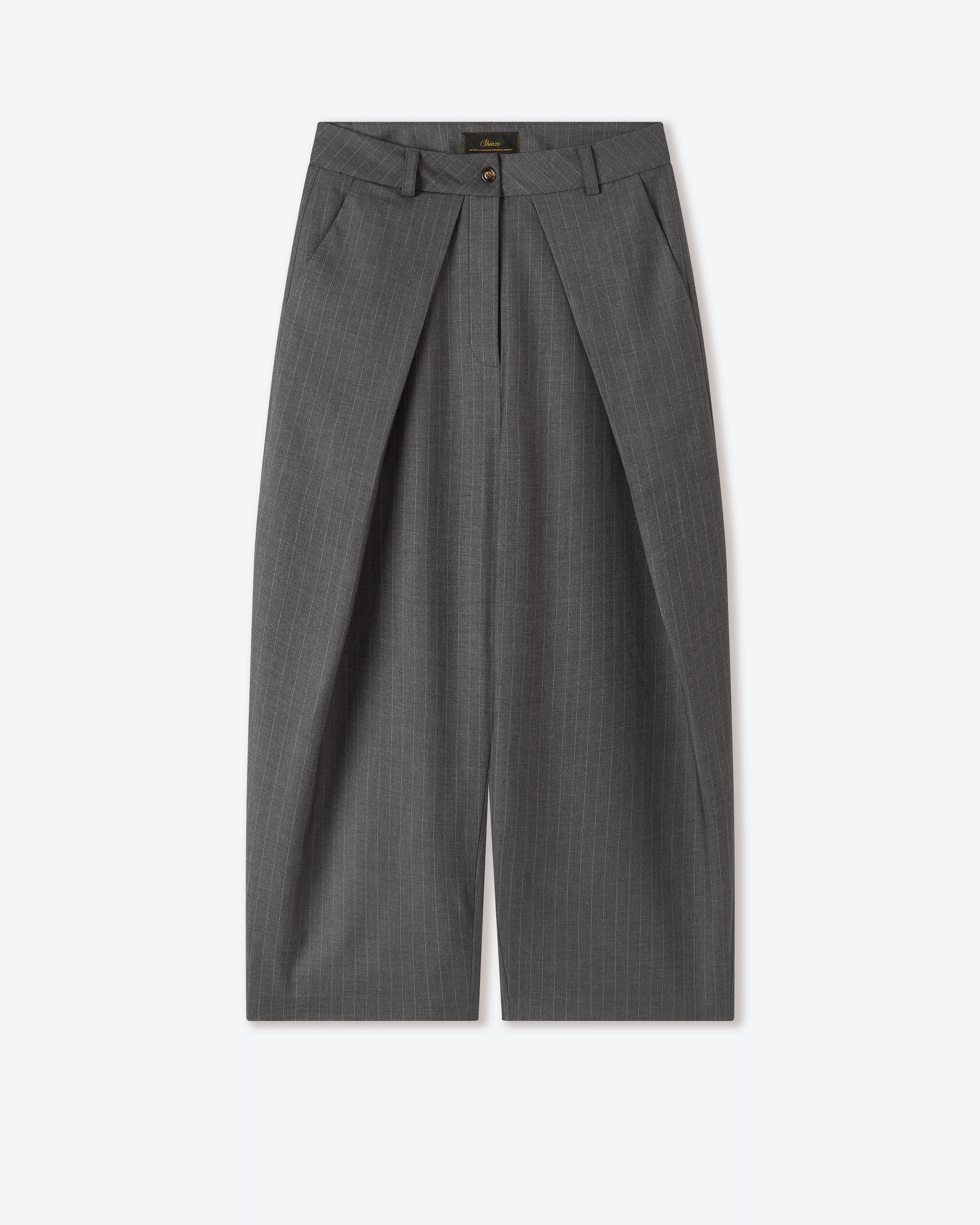 shinzo brand ウールスラックス Sūtsu Wool Blend Granite Pinstripe Trousers – Shinzo
