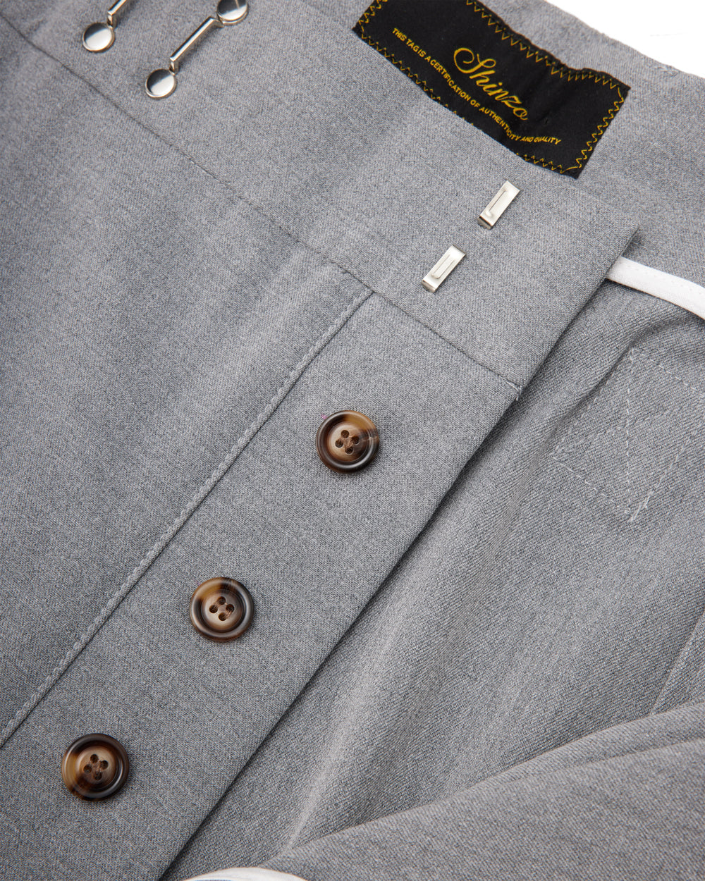 Gyokudō Grey Adjustable Pleated Wide Leg Suit Pants