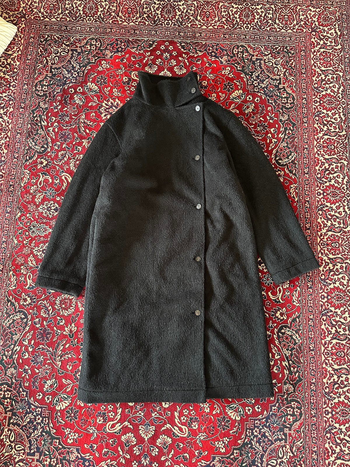 Black High-Neck Wool Trench Coat V1 - front