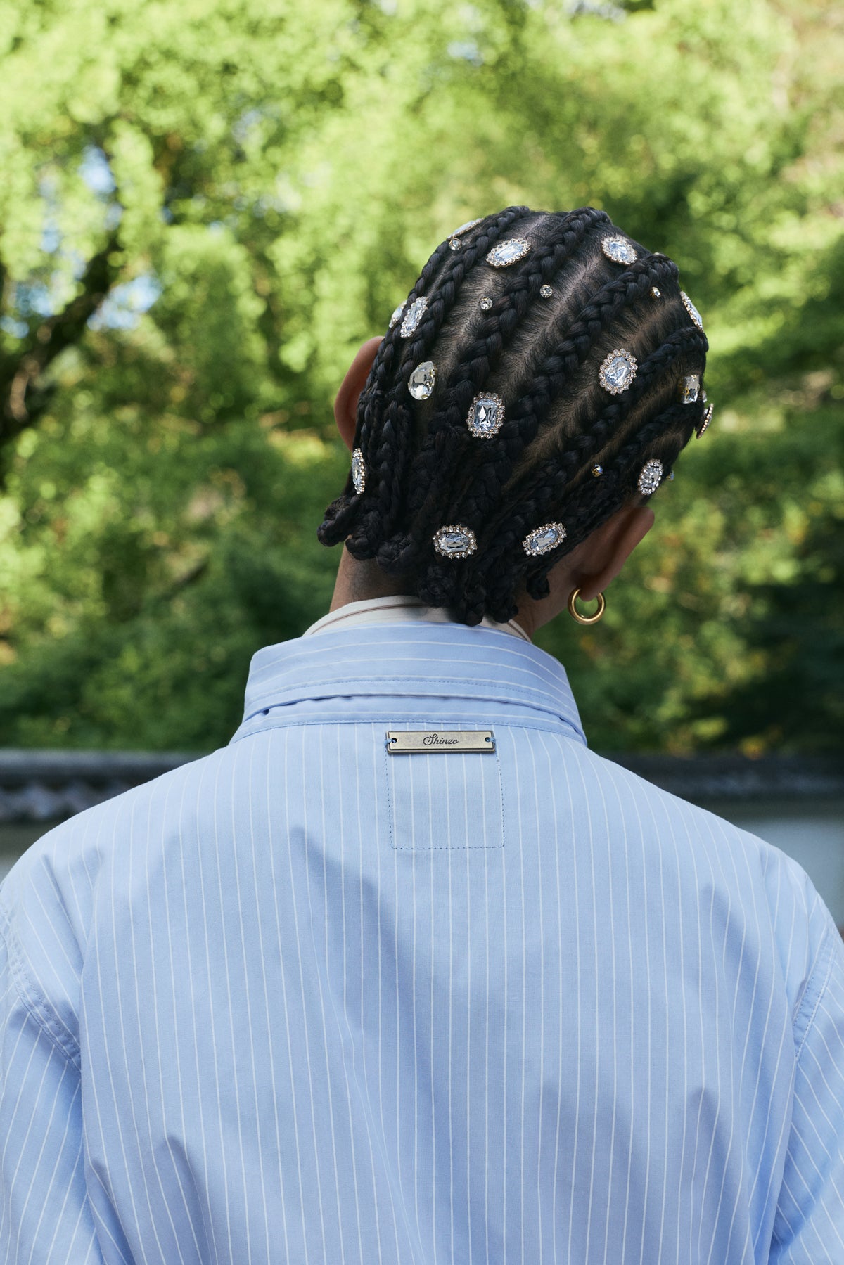 Hattori Asymmetrical Blue Pinstripe Button Up Shirting