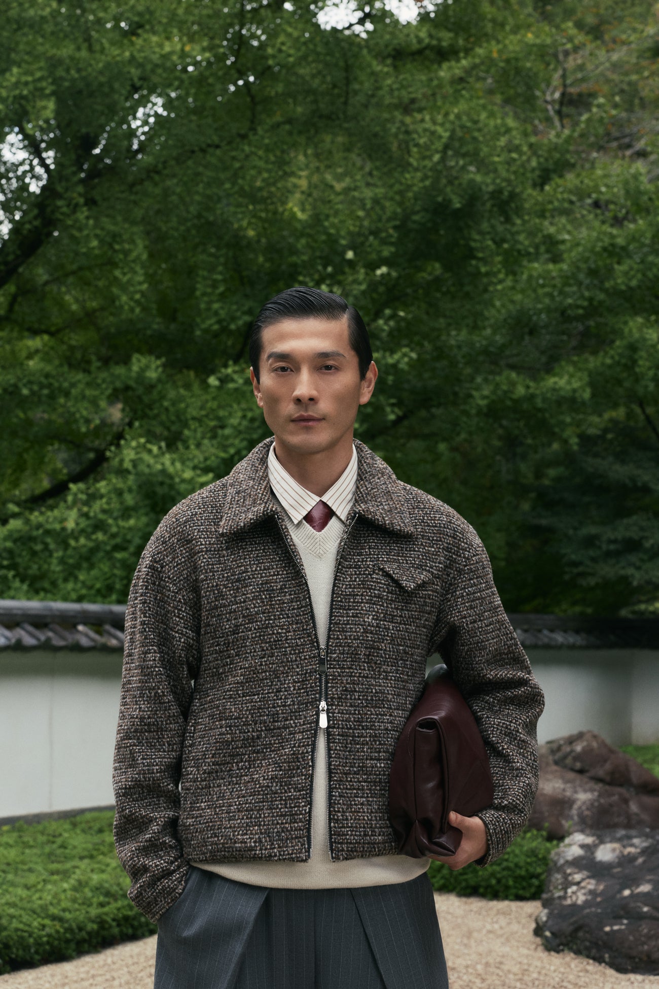 Brown Speckled Wool Zip Up Jacket