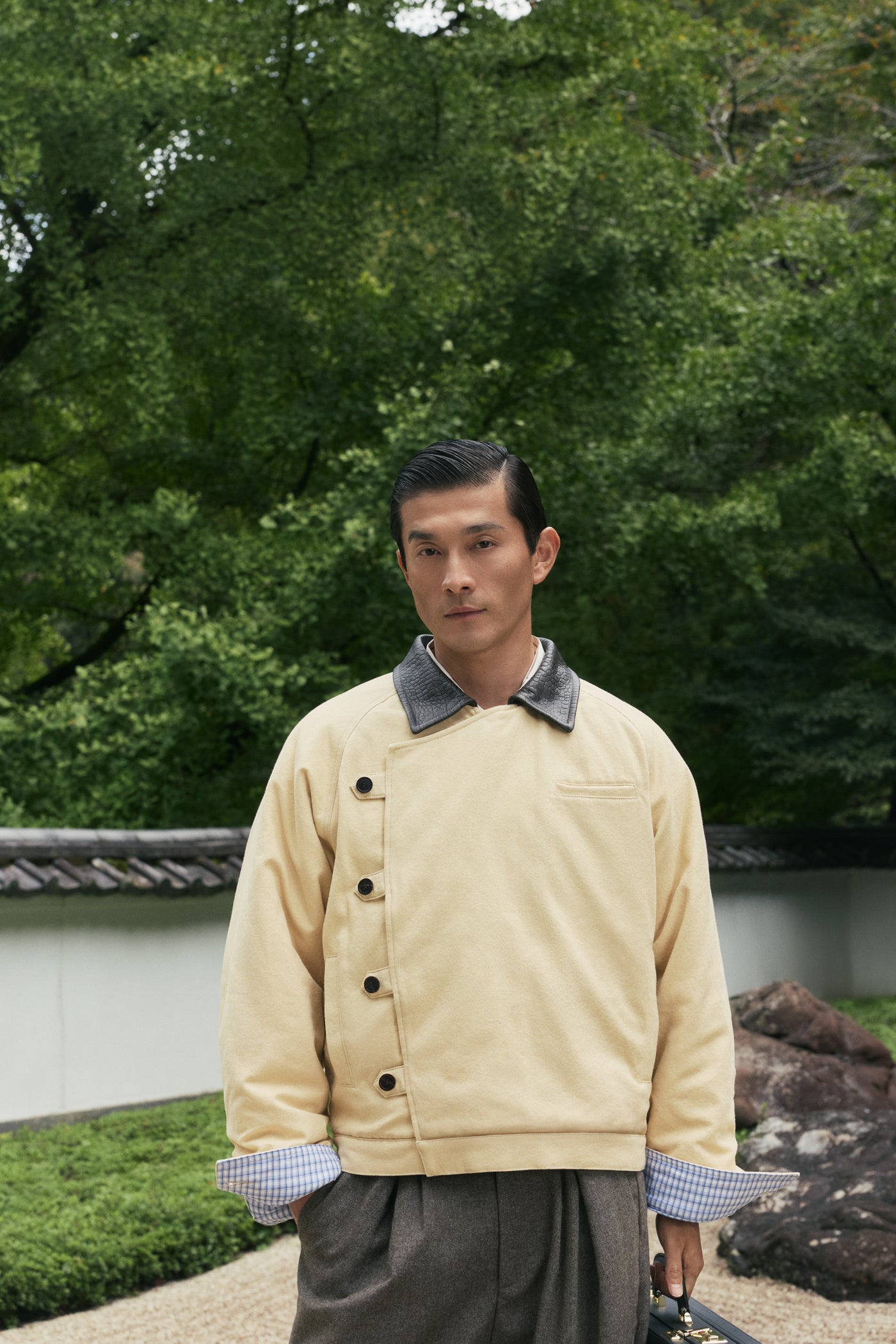 15oz Beige Canvas Cowhide Collar Workwear Jacket