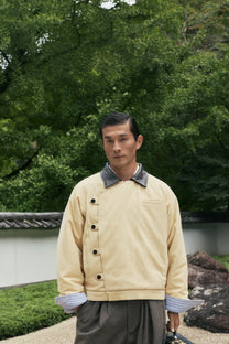 15oz Beige Canvas Cowhide Collar Workwear Jacket