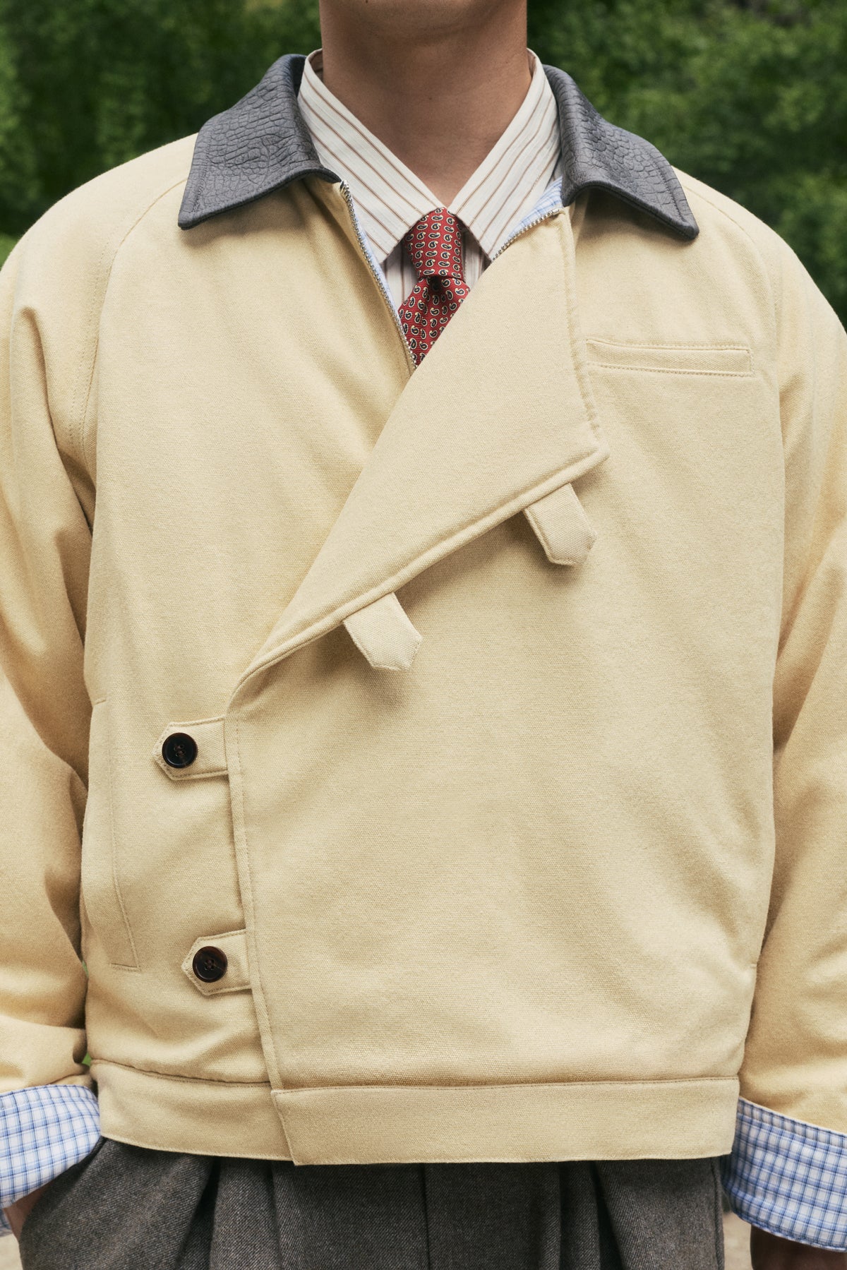 15oz Beige Canvas Cowhide Collar Workwear Jacket