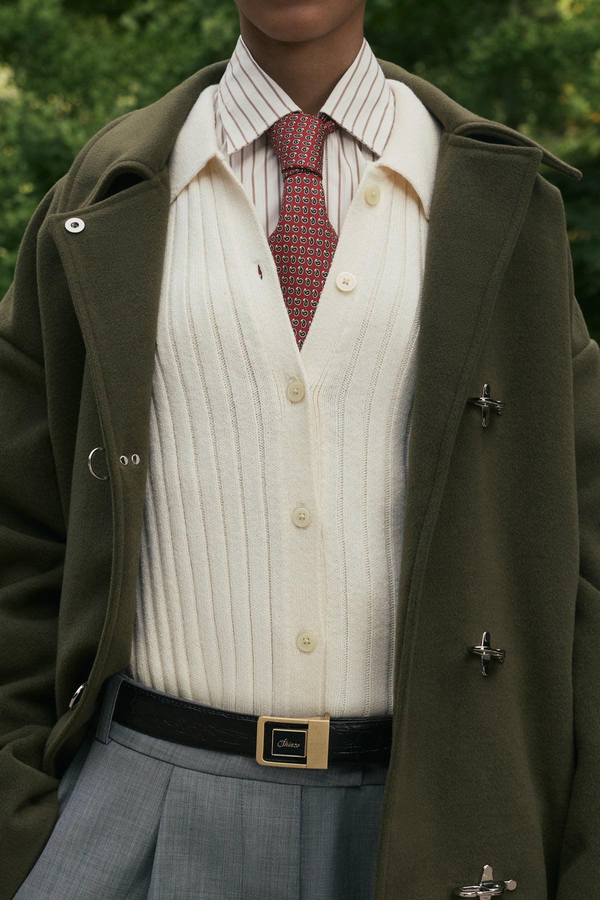 Green Wool Clasp Trench Coat