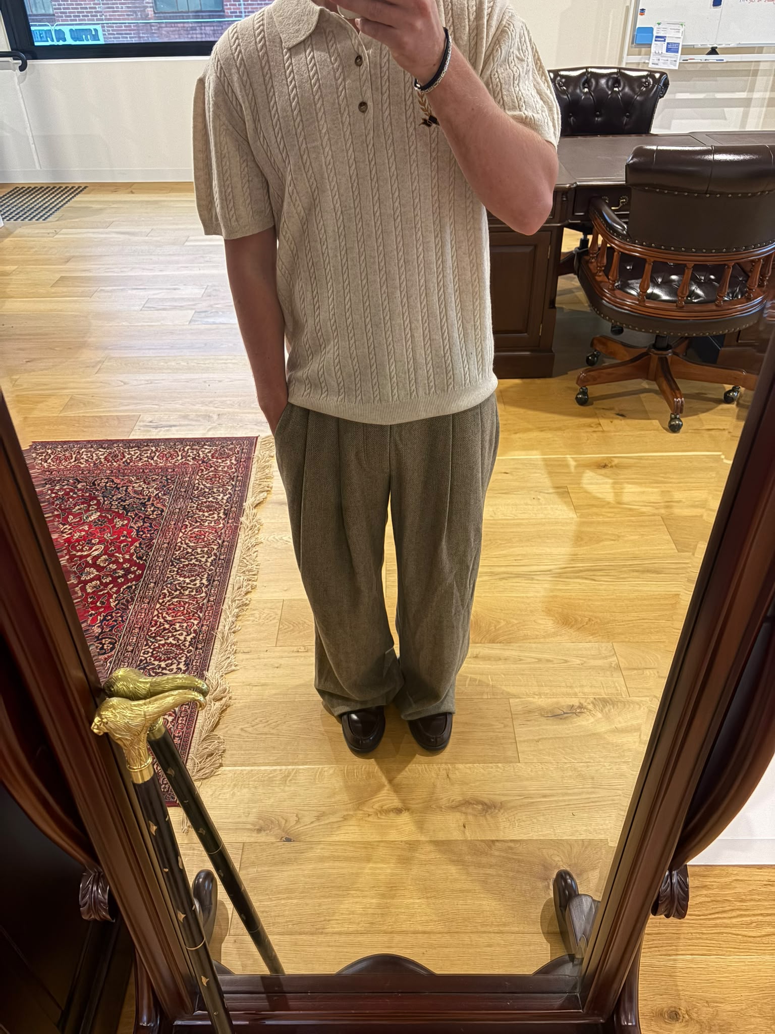 Green Herringbone Pant