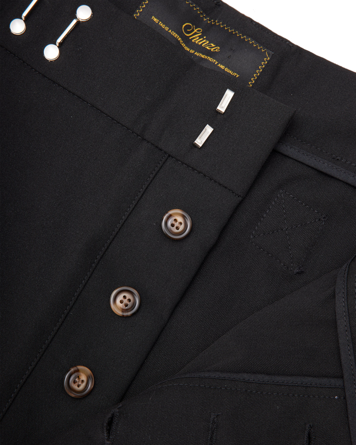 Gyokudō Black Adjustable Pleated Wide Leg Suit Pants