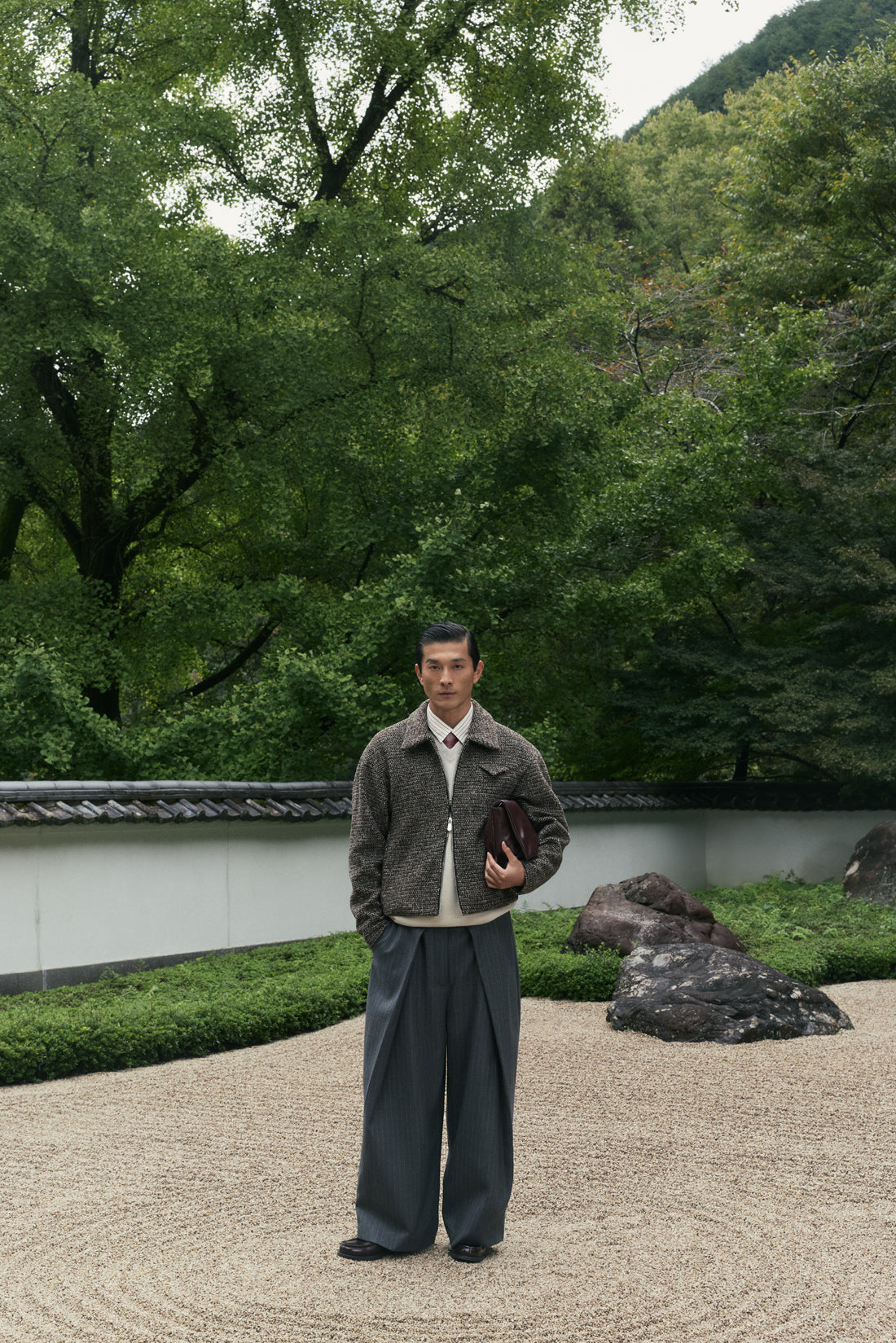 Brown Speckled Wool Zip Up Jacket