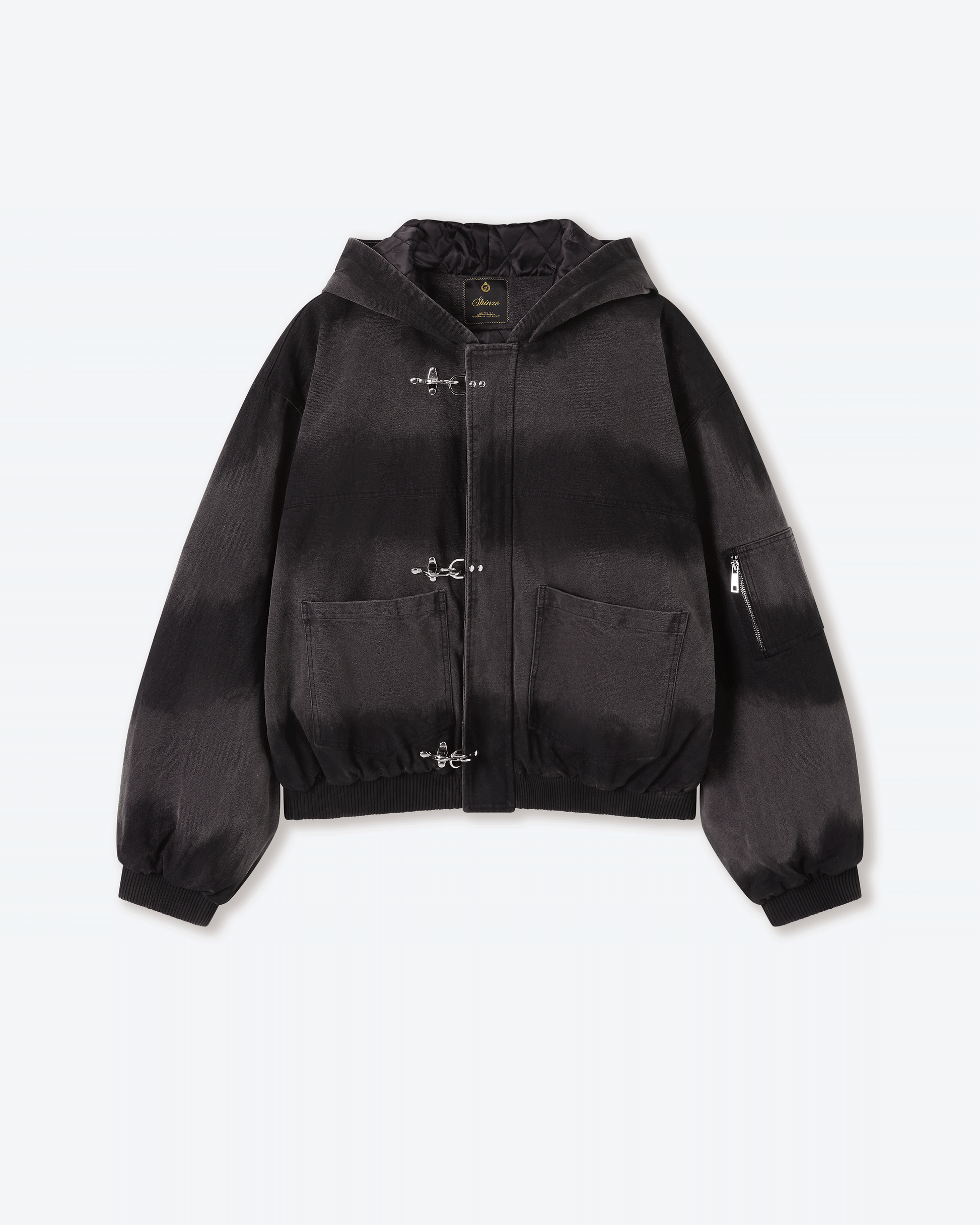 Shige Black Canvas Clasp Bomber Jacket
