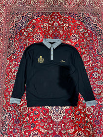 Black Cotton Pique Plaid Polo Longsleeve