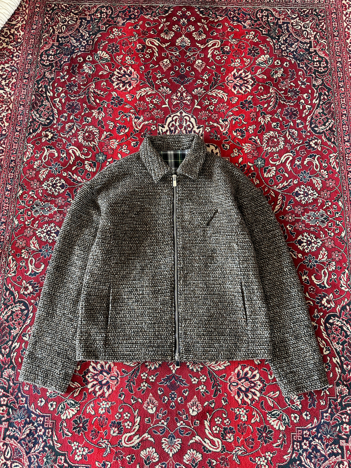 Brown Speckled Plaid Lined Zip Up Jacket