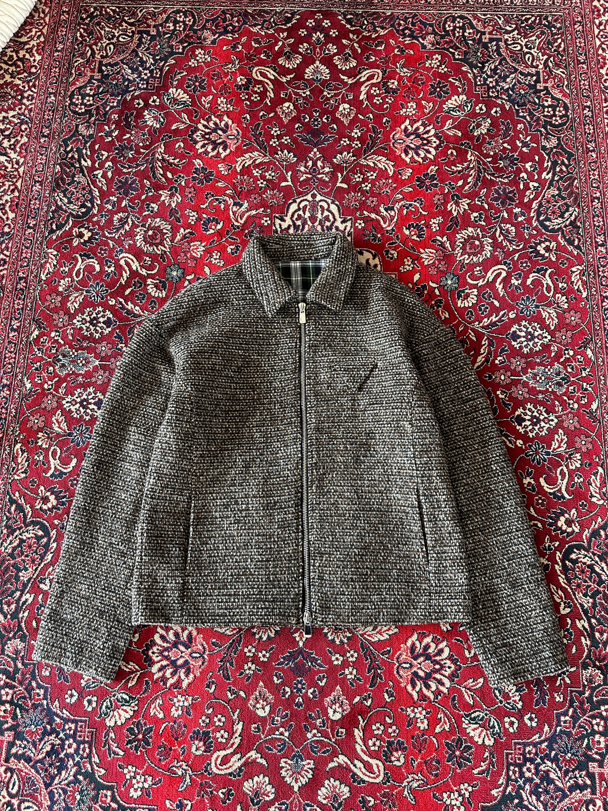Brown Speckled Plaid Lined Zip Up Jacket