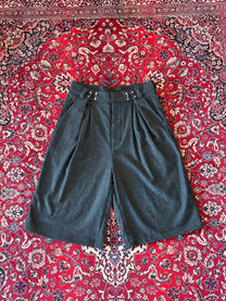Black Wool Adjustable Pleated Shorts