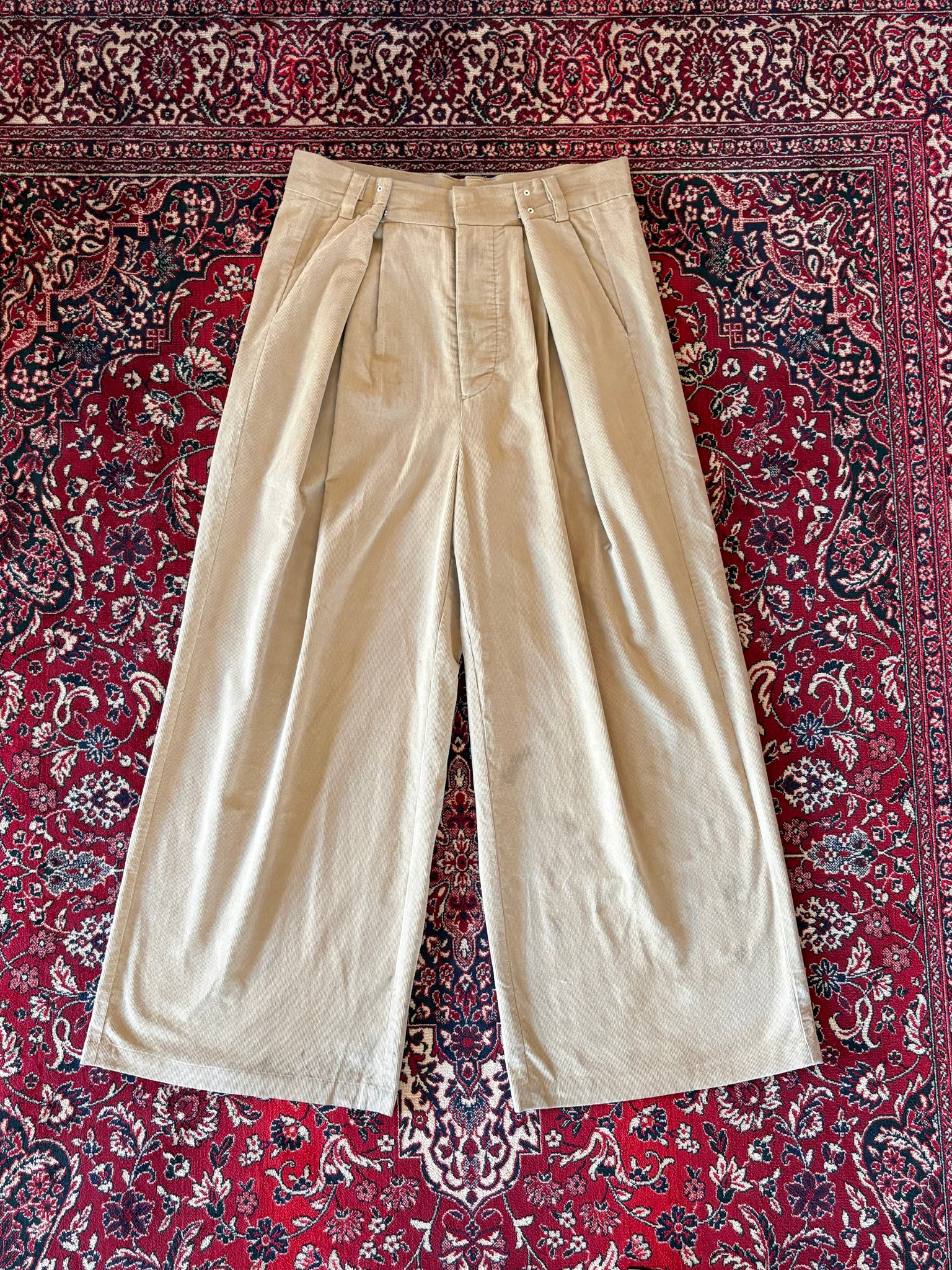 Khaki Corduroy Wide Leg Trousers