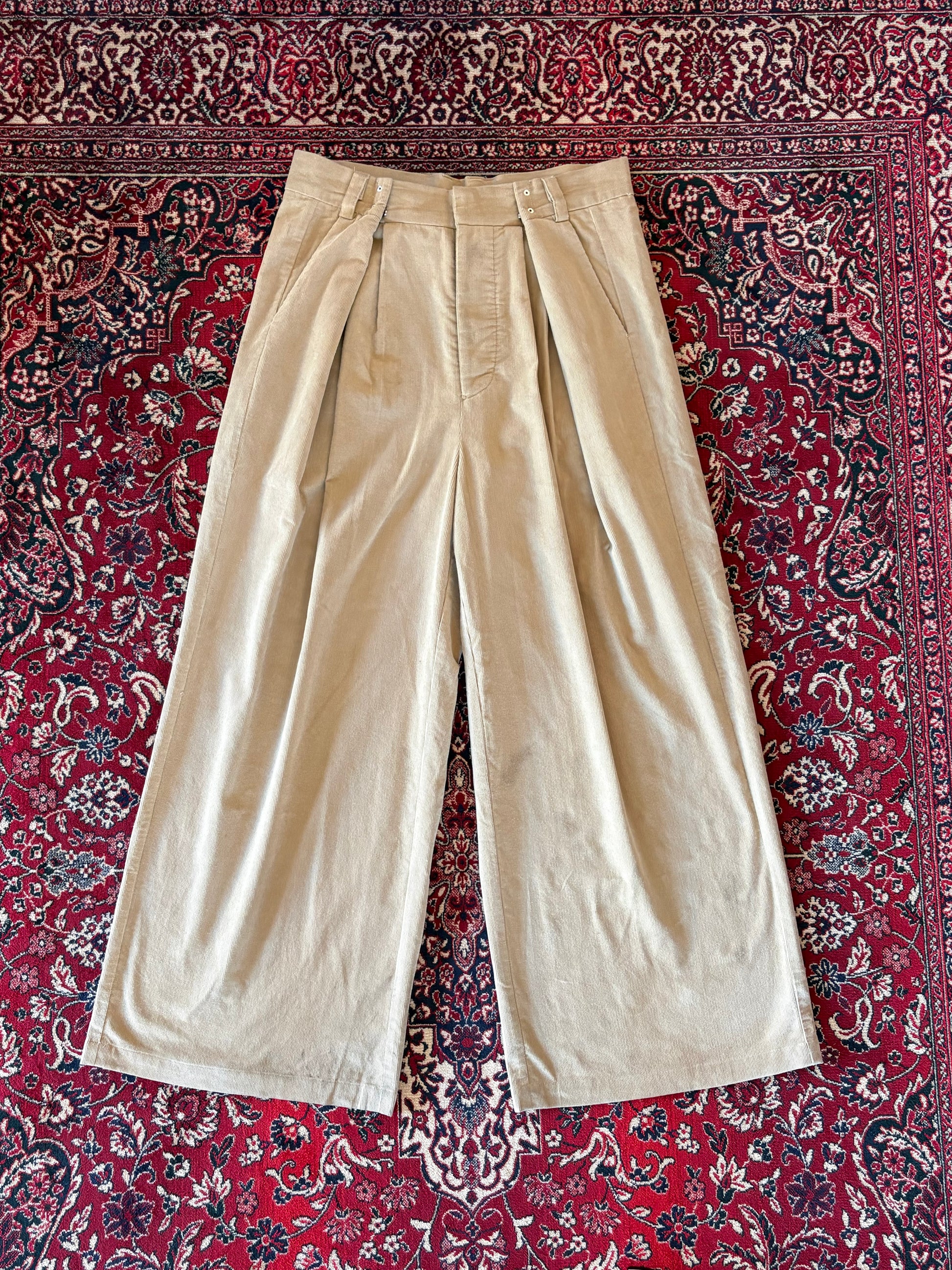 Khaki Corduroy Wide Leg Trousers
