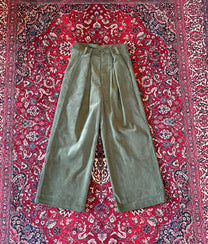 Army Green Corduroy Wide Leg Trousers