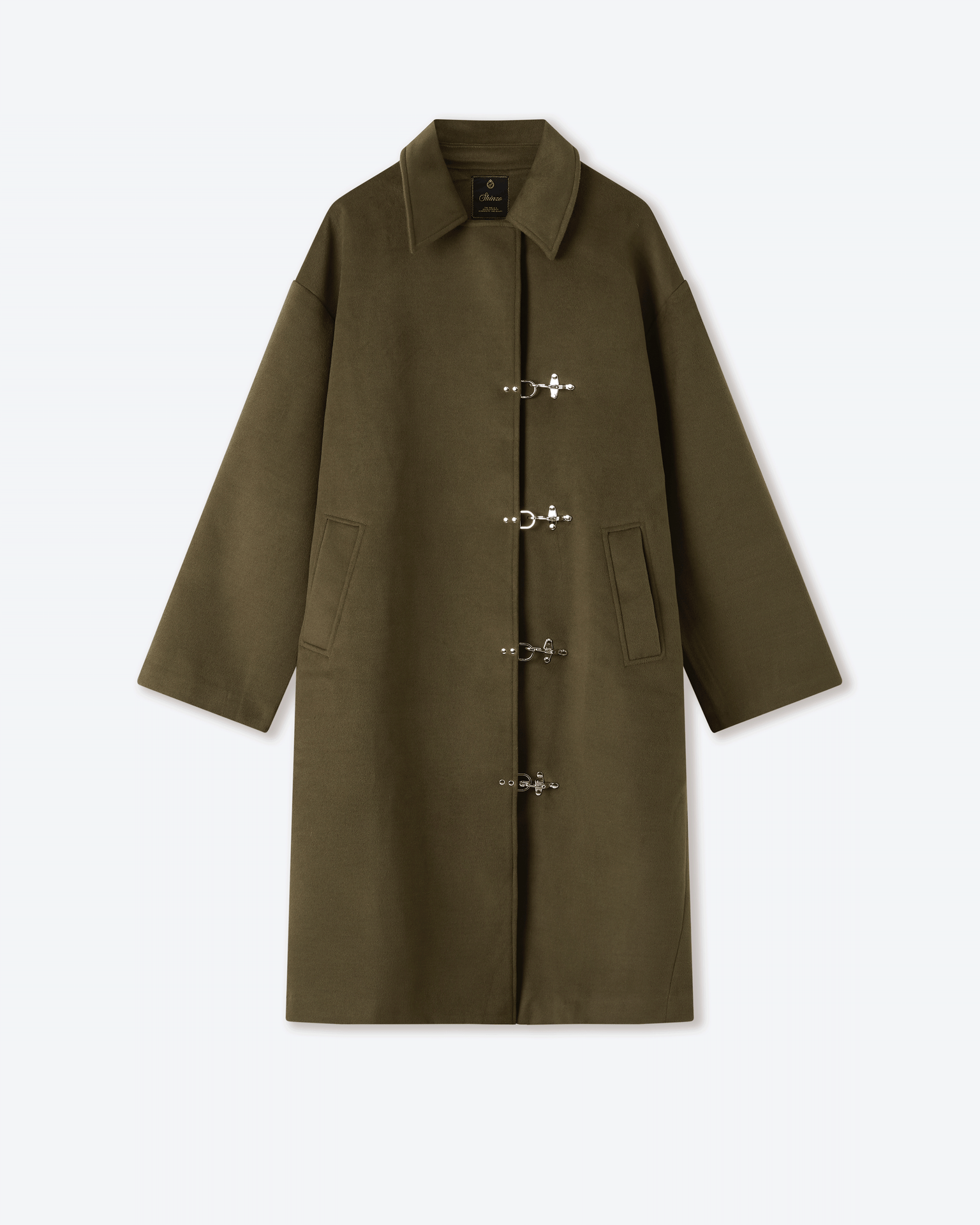 Green Wool Clasp Trench Coat