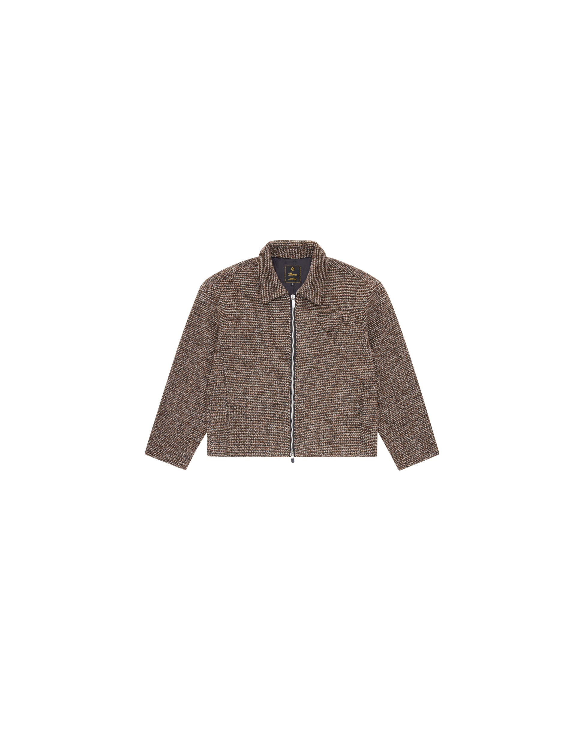 Brown Speckled Wool Zip Up Jacket