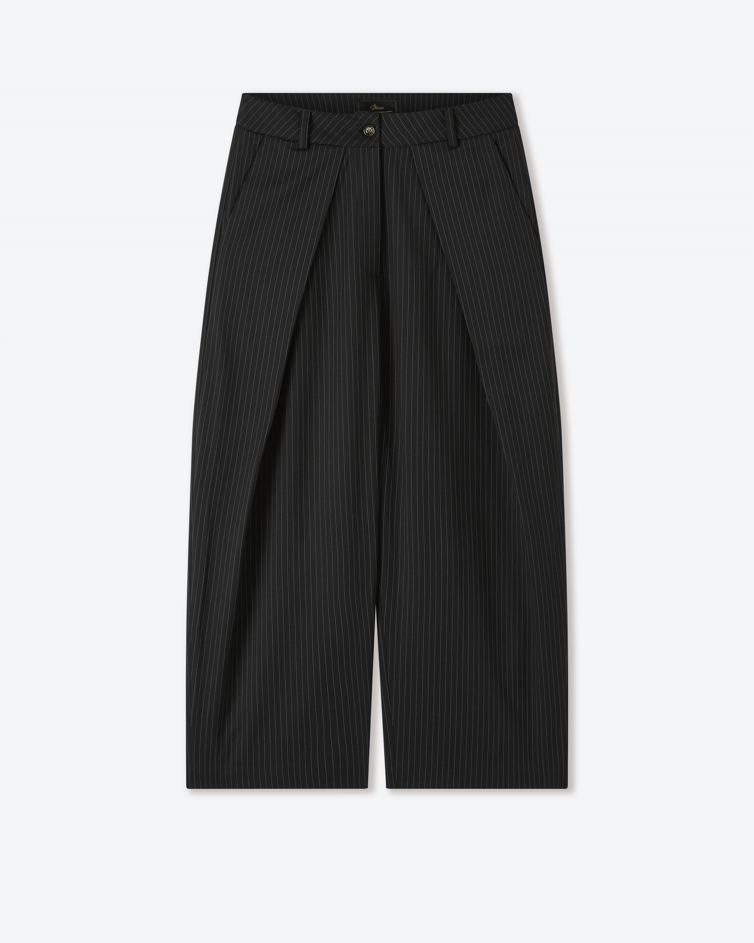 Sūtsu Wool Blend Black Pinstripe Trousers