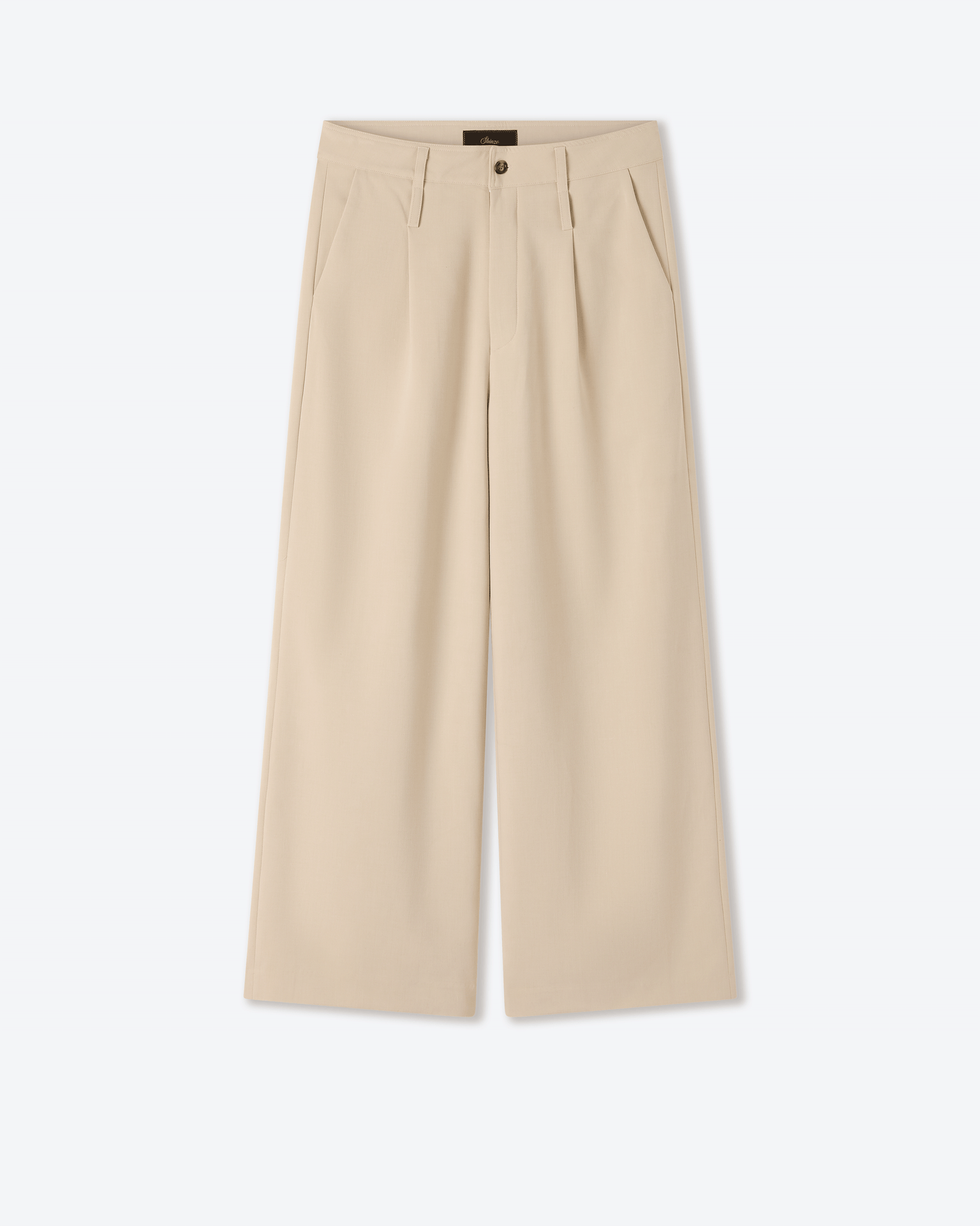 Double Waist Beige Wool Pants