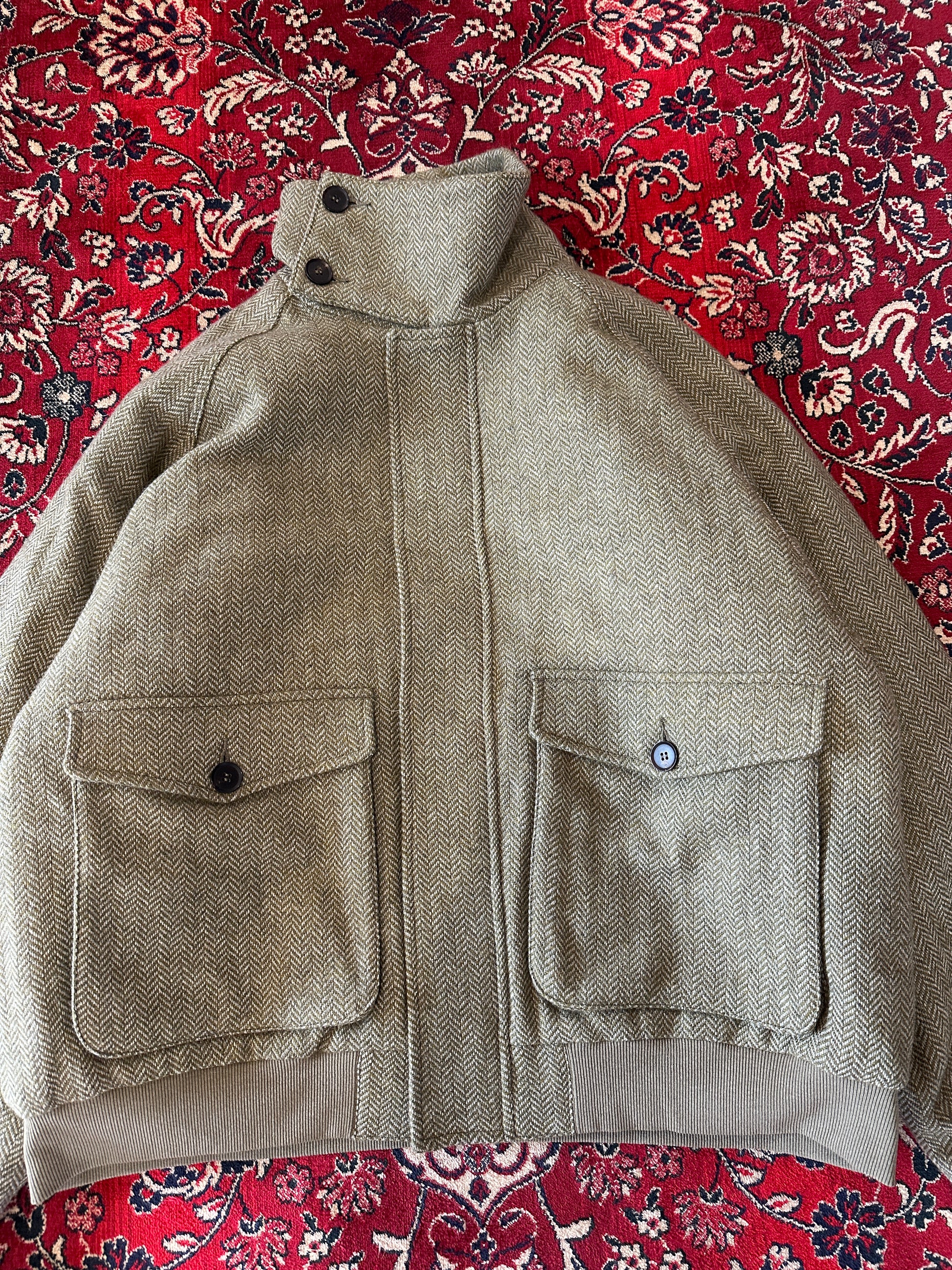Green Herringbone Bomber high neck